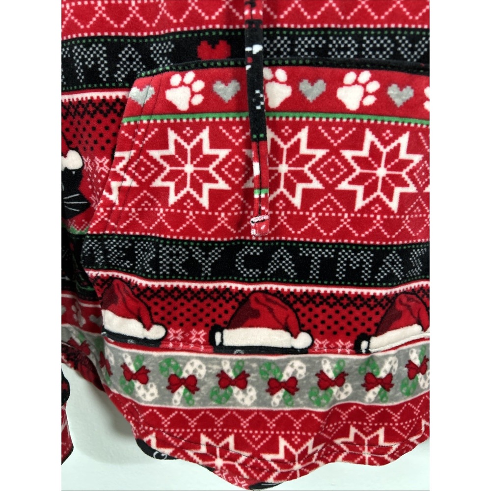 No Boundaries Junior XL 15/17 Red Hoodie Pocket Merry Catmas Cat Holiday 6449 - Picture 6 of 9